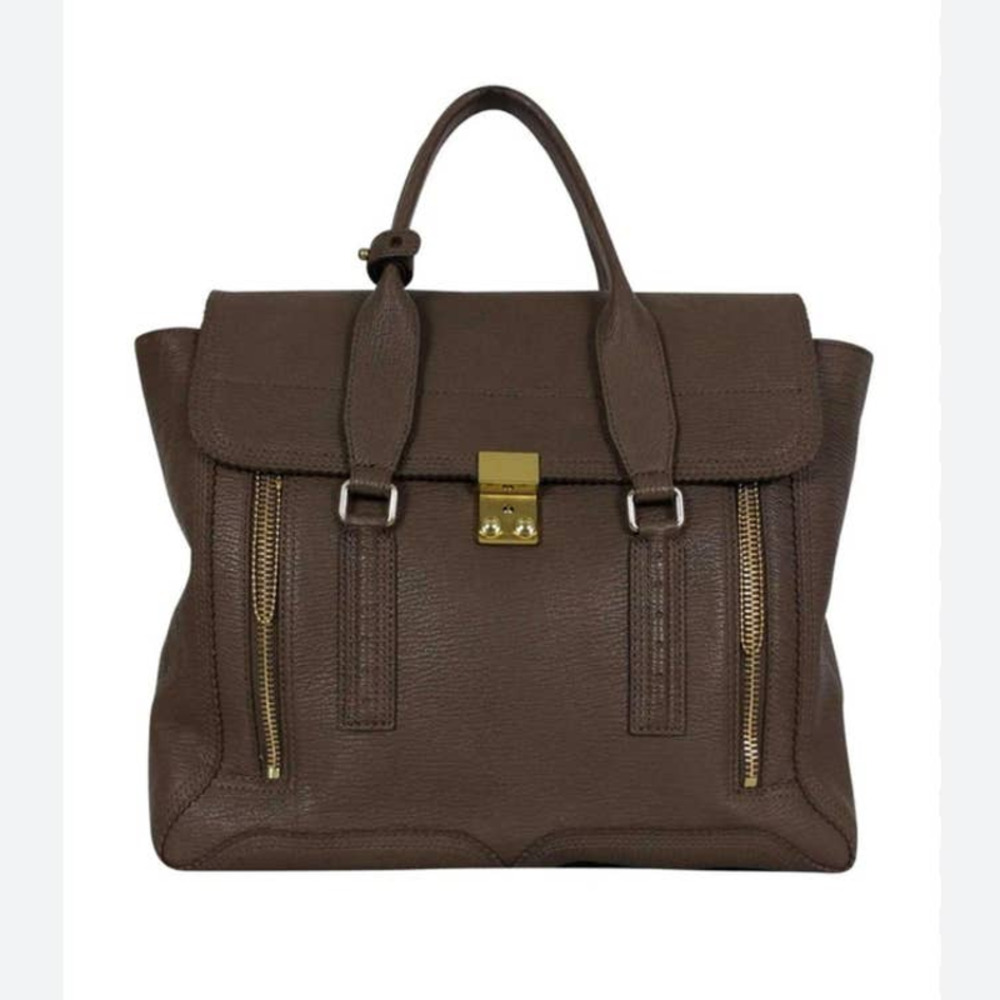 3.1 Phillip Lim Brown Leather Top-Handle Tote with Gold Hardware
